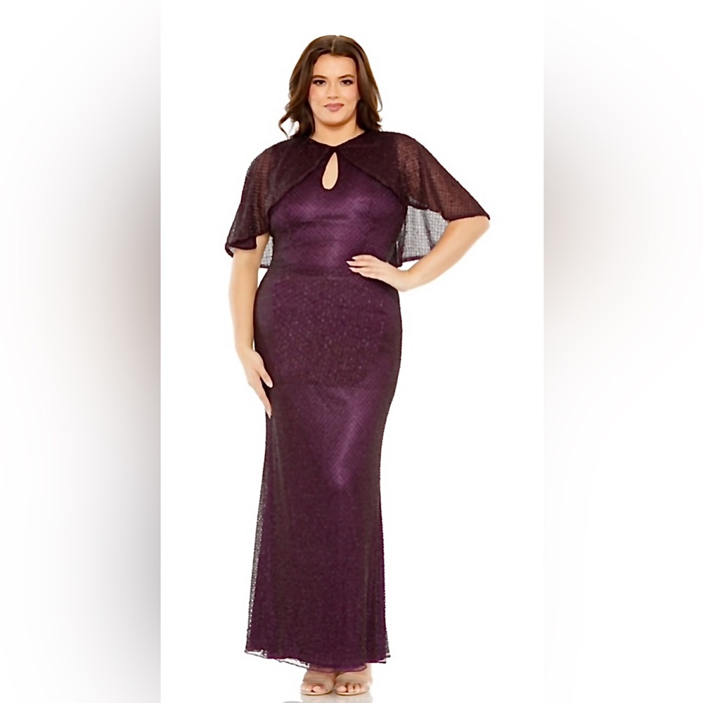 Mac Duggal 5948 Amethyst Cape Sleeve Embellished Dress